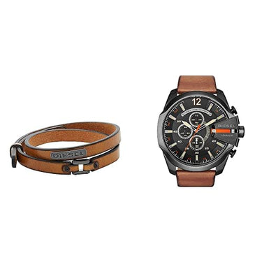Diesel Herren Lederarmband mit Kragenstiftschließe Herren Mega Chief Chronograph, 51mm Gehäusegröße, Edelstahluhr im Sale